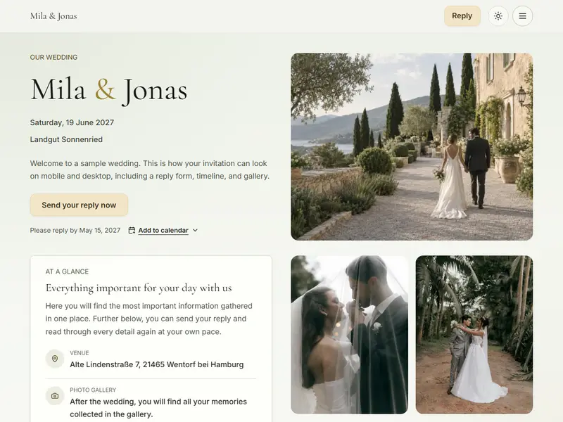 Sample invitation in the Forest Vow template