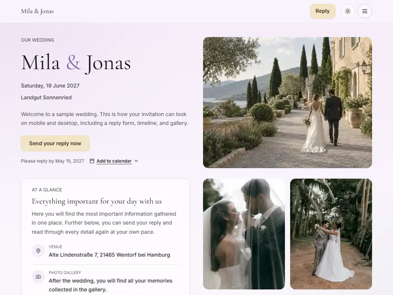 Sample invitation in the Lavender Manor template