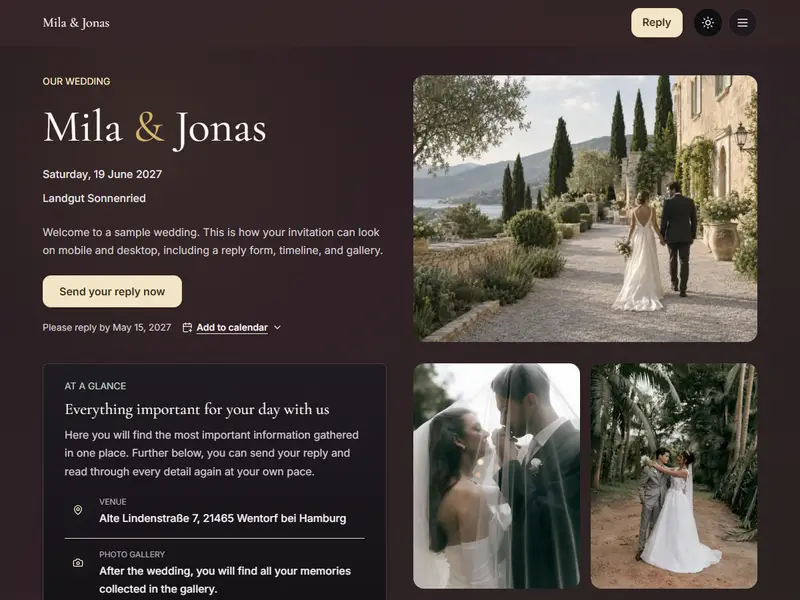 Sample invitation in the Midnight Vow template