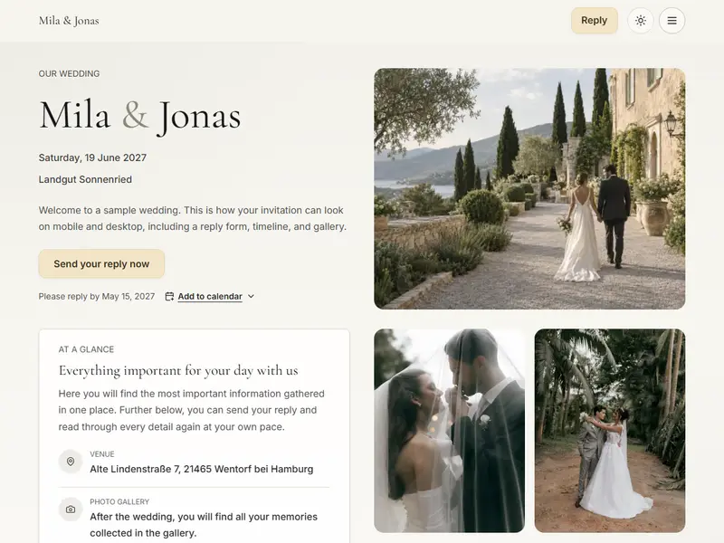 Sample invitation in the Modern Minimal template