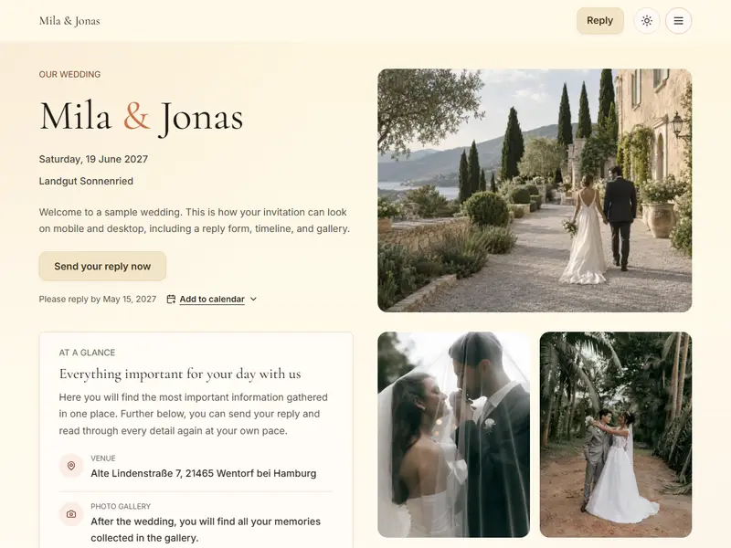 Sample invitation in the Sunset Terrace template
