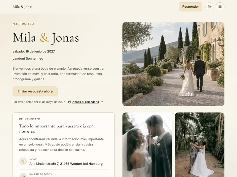 Invitación de ejemplo con la plantilla Black Tie Ivory
