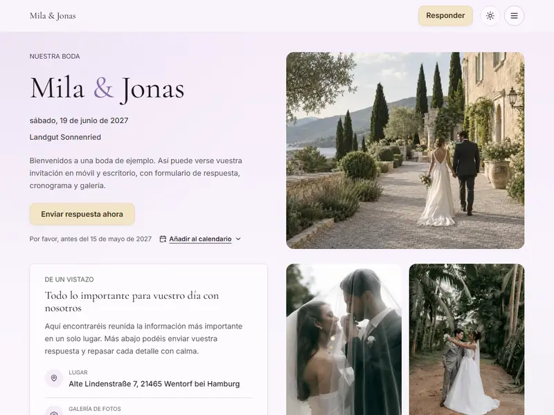 Invitación de ejemplo con la plantilla Lavender Manor