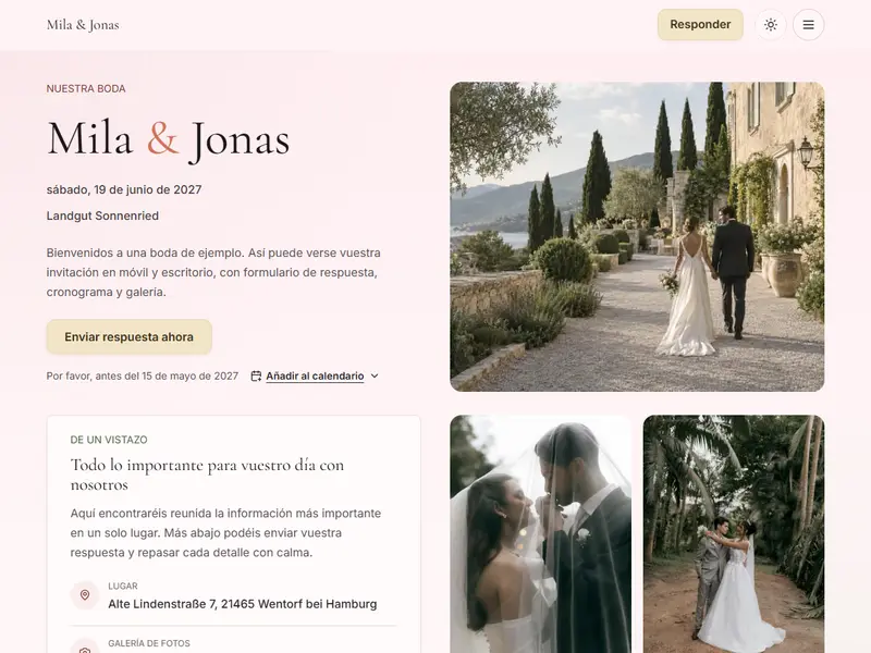 Invitación de ejemplo con la plantilla Rose Garden